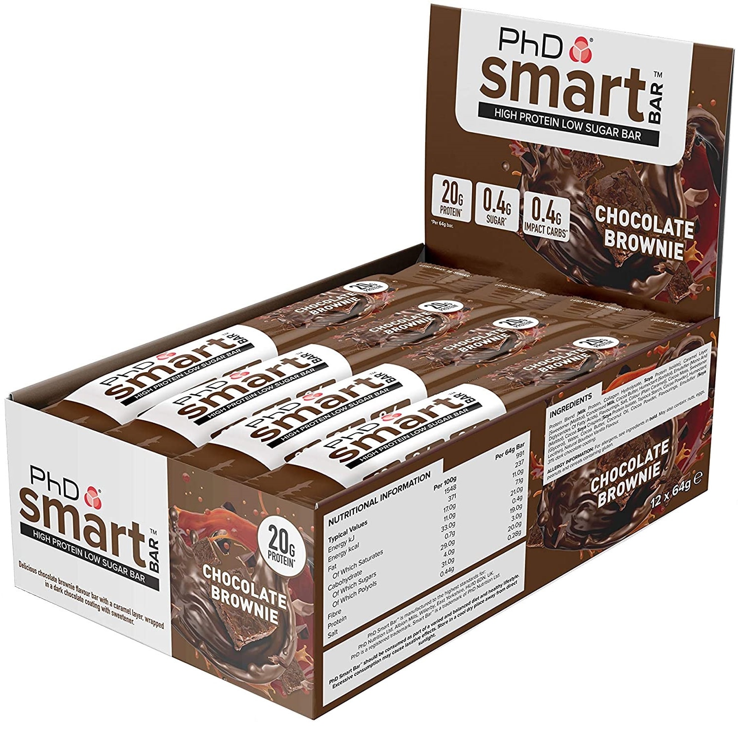 Batoane proteice Phd Smart Bar Chocolate Brownie, cutie 12 bucati x 64 g bucata