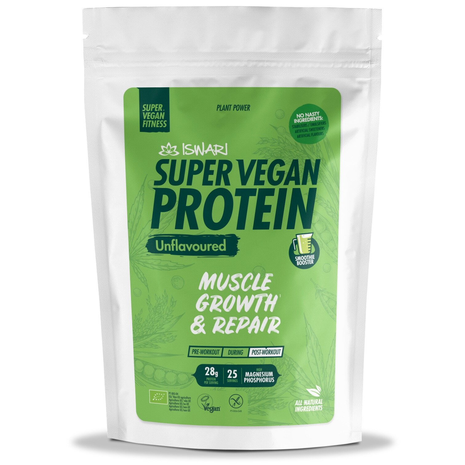 Proteina Super Vegan bio(dupa efort) fara aroma Iswari, 875 g