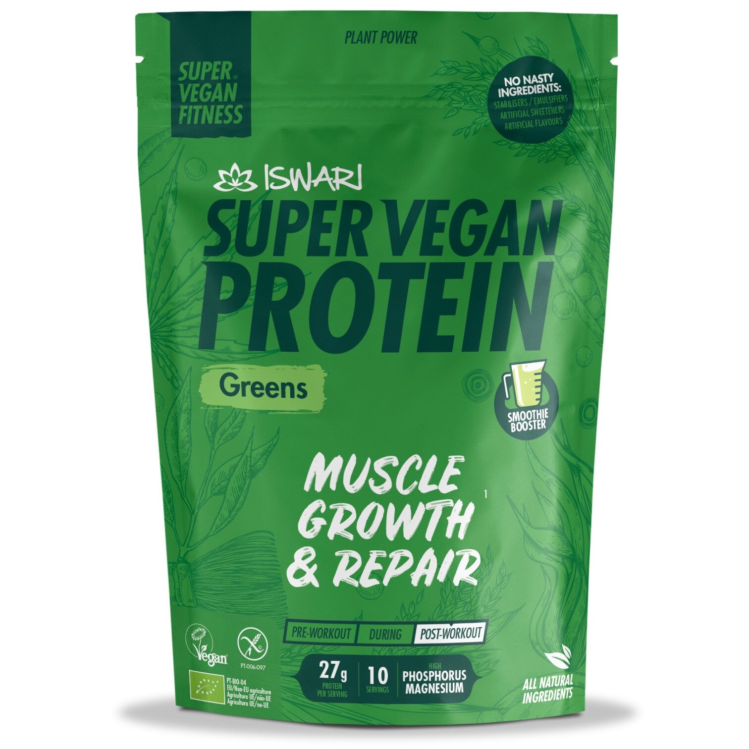 Proteina Super Vegan bio(dupa efort) verde Iswari, 350 g