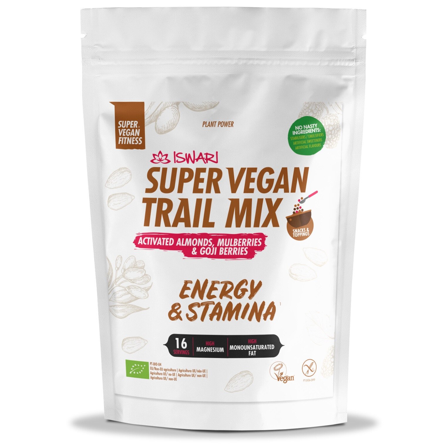 Mix Trail Super Vegan bio(pre efort) migdale activate, dude si goji Iswari, 500 g
