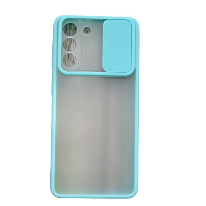 Husa cu protectie camera slide compatibila cu Samsung Galaxy S21, Turcoaz