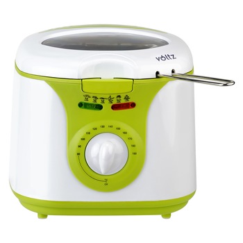 Friteuza Voltz V51980A, 1300W, 2 litri, Acoperire antiaderenta, Termostat, Alb / verde Friteuza Voltz V51980A, 1300W, 2 litri, Acoperire antiaderenta, Termostat, Alb / verde