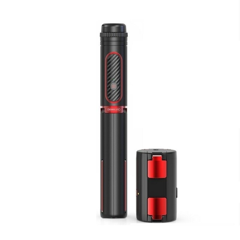 Selfie stick 3 in 1, Remax, Functie stabilizator si trepied, Bluetooth, Aluminiu, Negru/Rosu