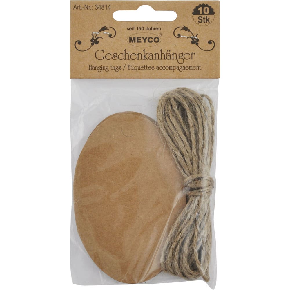 Set accesorii creatie, etichete cadou ovale, 82x55mm, 10 buc, maro, Meyco