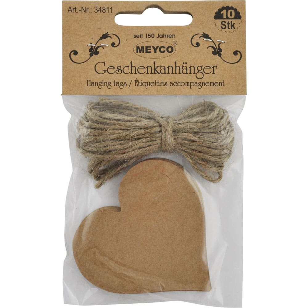 Set accesorii creatie, etichete cadou inima, 58x57mm, 10 buc, maro, Meyco