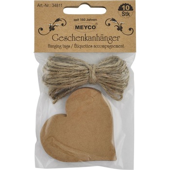 Set accesorii creatie, etichete cadou inima, 58x57mm, 10 buc, maro, Meyco Set accesorii creatie, etichete cadou inima, 58x57mm, 10 buc, maro, Meyco