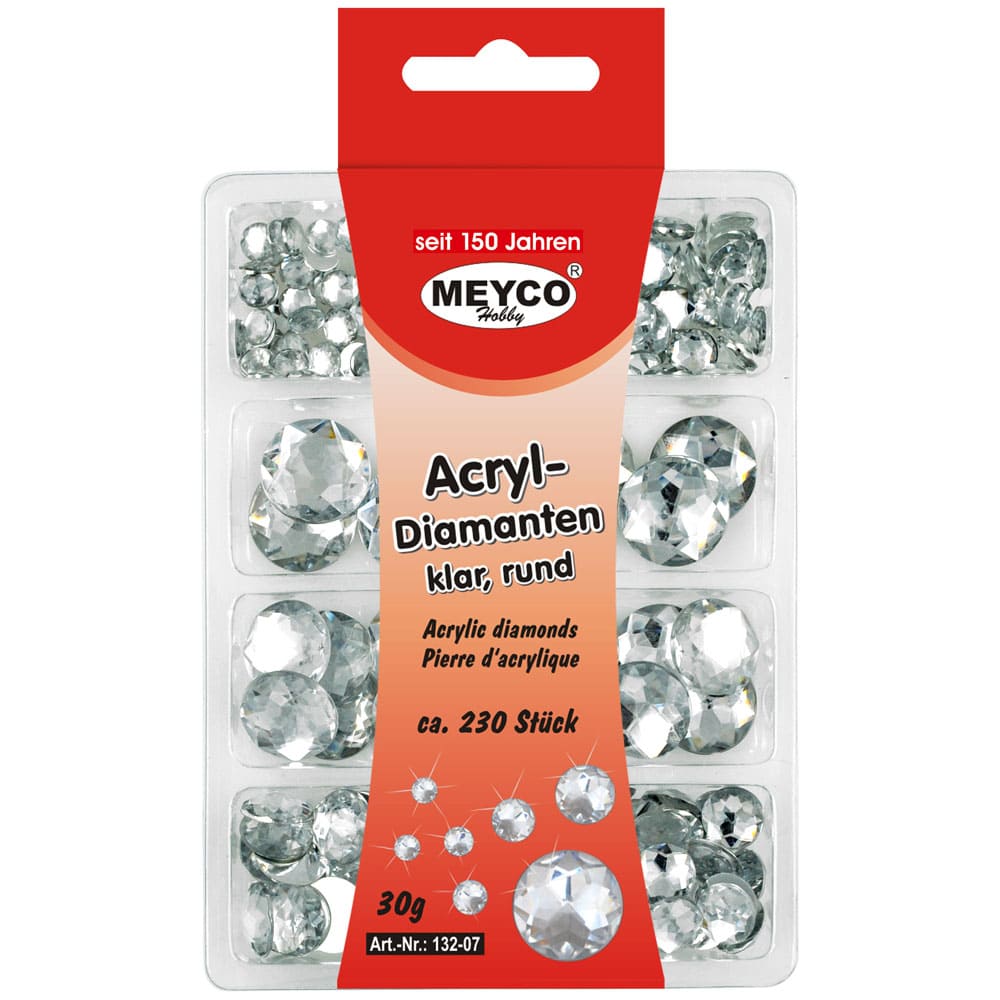 Set accesorii creatie, strasuri/diamante acrilice, Ø 6-18mm, 230 buc, argintiu, Meyco