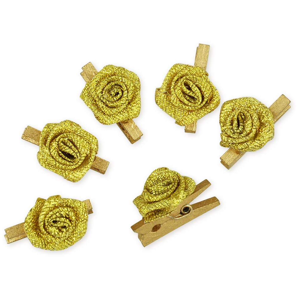 Set accesorii creatie, carlige lemn cu trandafiri aurii, 19x15mm, 6 buc, Meyco