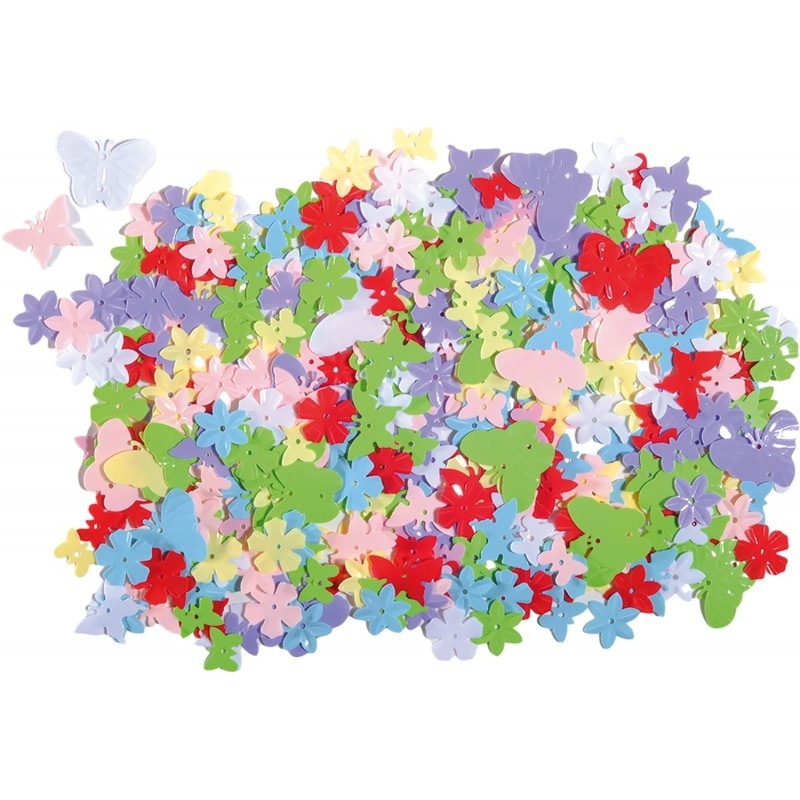 Set fluturi si flori din plastic , 14 gr