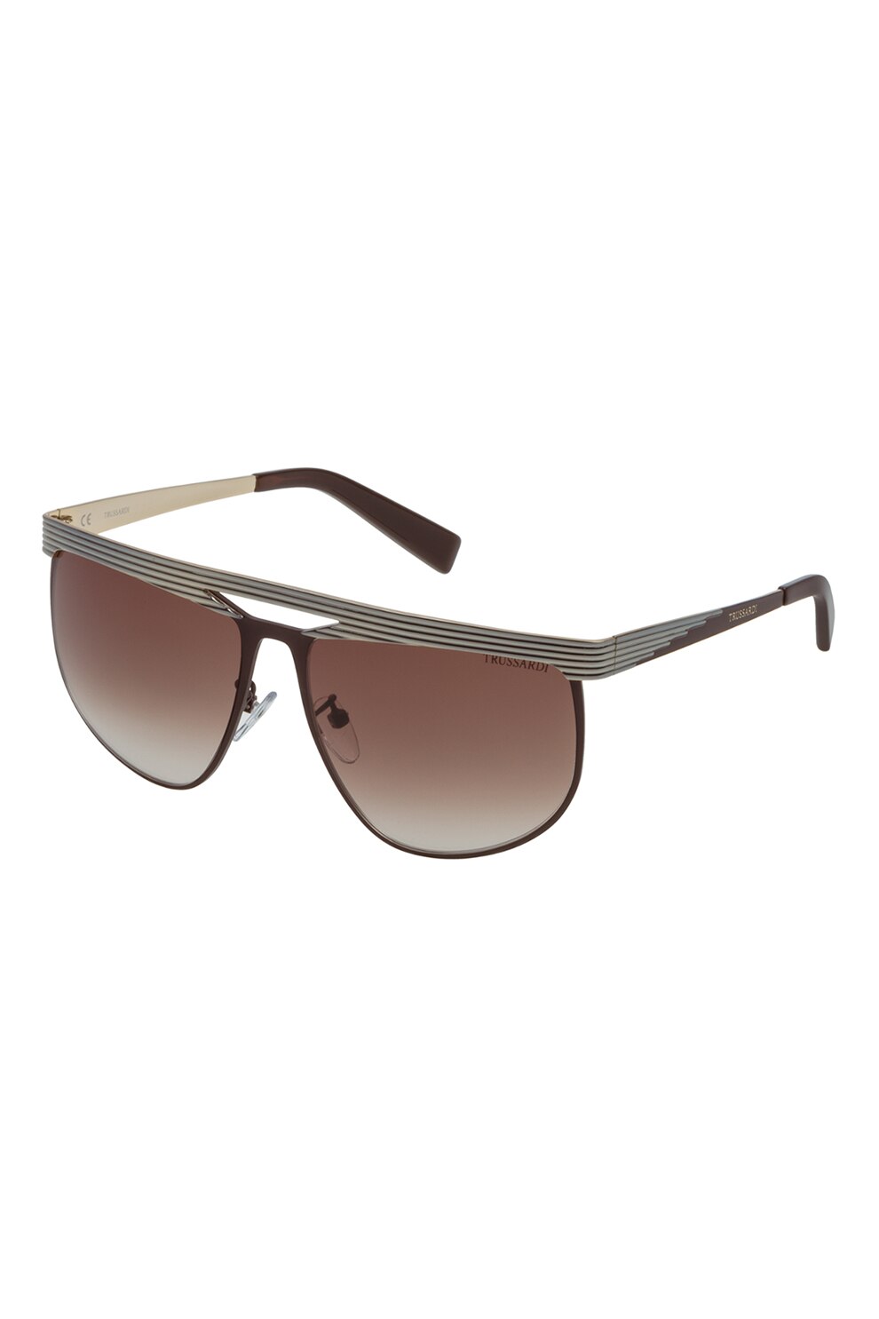 Trussardi, Ochelari de soare pilot cu detaliu logo, Maro/Auriu, 59-15-135 Standard