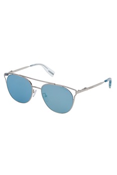 Trussardi, Ochelari de soare rotunzi cu rama metalica, Argintiu/Albastru, 54-18-135 Standard Trussardi, Ochelari de soare rotunzi cu rama metalica, Argintiu/Albastru, 54-18-135 Standard