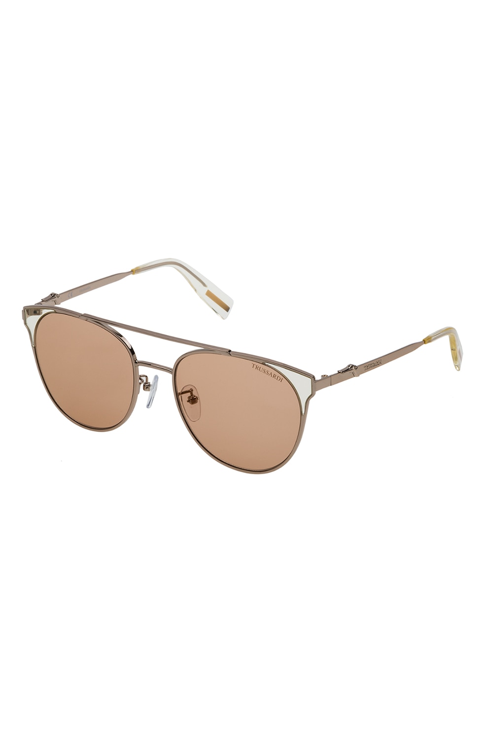 Trussardi, Ochelari de soare rotunzi cu rama metalica, Maro bronz, 54-18-135 Standard