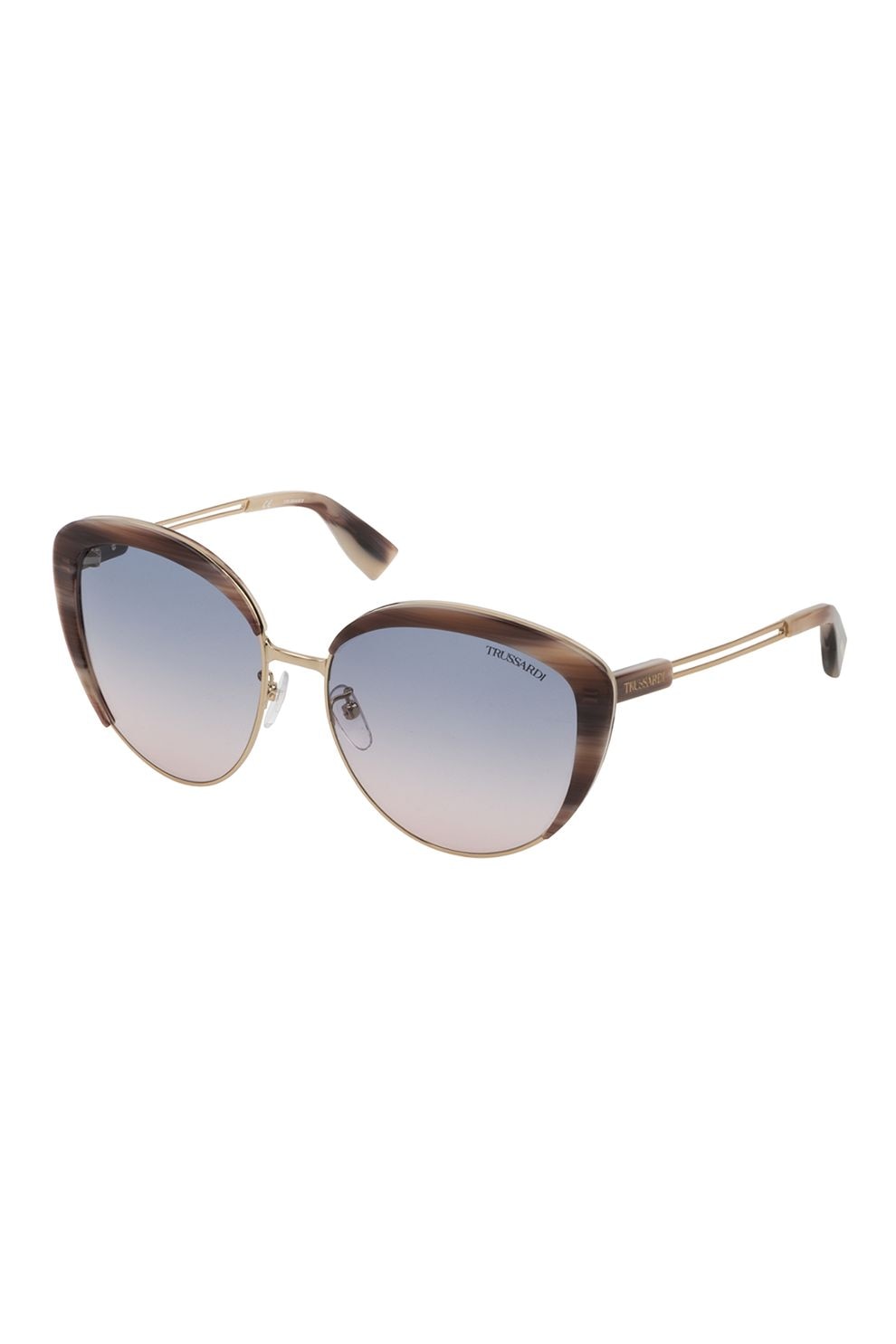 Trussardi, Ochelari de soare cat-eye cu lentile in degrade, Auriu/Maro, 58-17-135 Standard