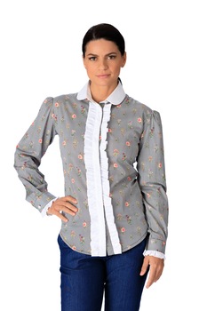 Camasa dama, Giorgal, Cassia, din bumbac imprimat, gri, Gri Camasa dama, Giorgal, Cassia, din bumbac imprimat, gri, Gri