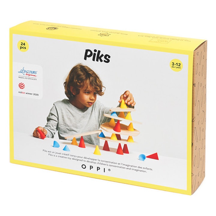 Joc STEAM educativ de constructie pentru copii, Piks, OPPI, Kit Mic, 24 piese, 3 ani+, Montessori