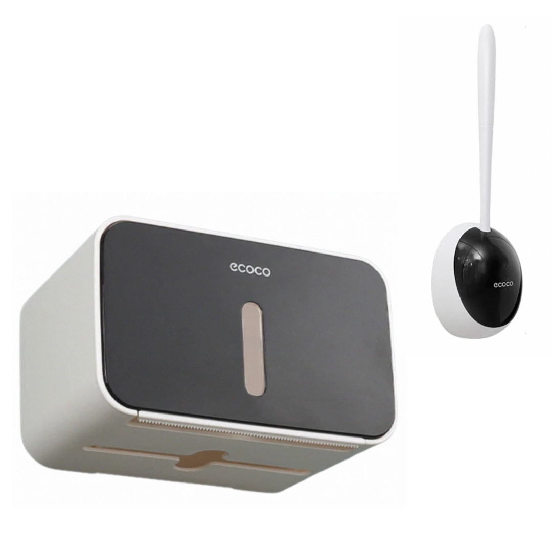 Set Perie silicon pentru toaleta cu suport hartie igienica cu raft de depozitare dispenser