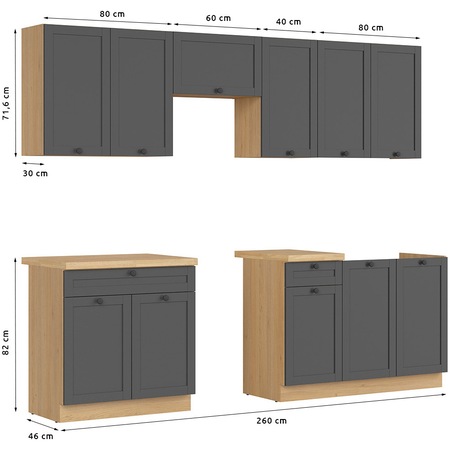 Set Bucatarie Kring Grafit, 260x195.5x60 cm, culoare grafit