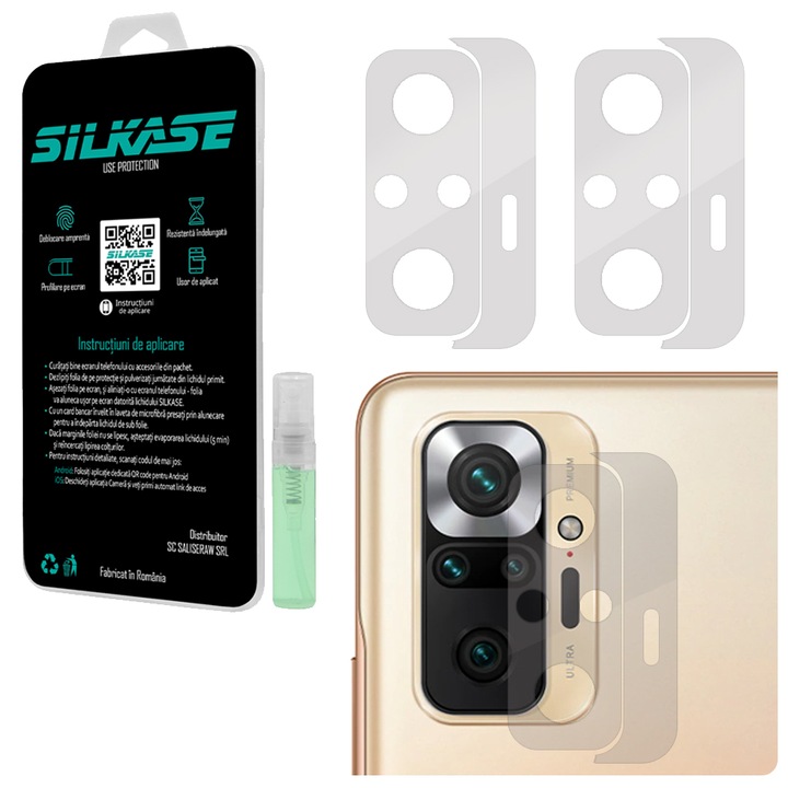 Set 3 folii SILKASE pentru Xiaomi Redmi Note 10 Pro, protectie camera foto, silicon regenerabil