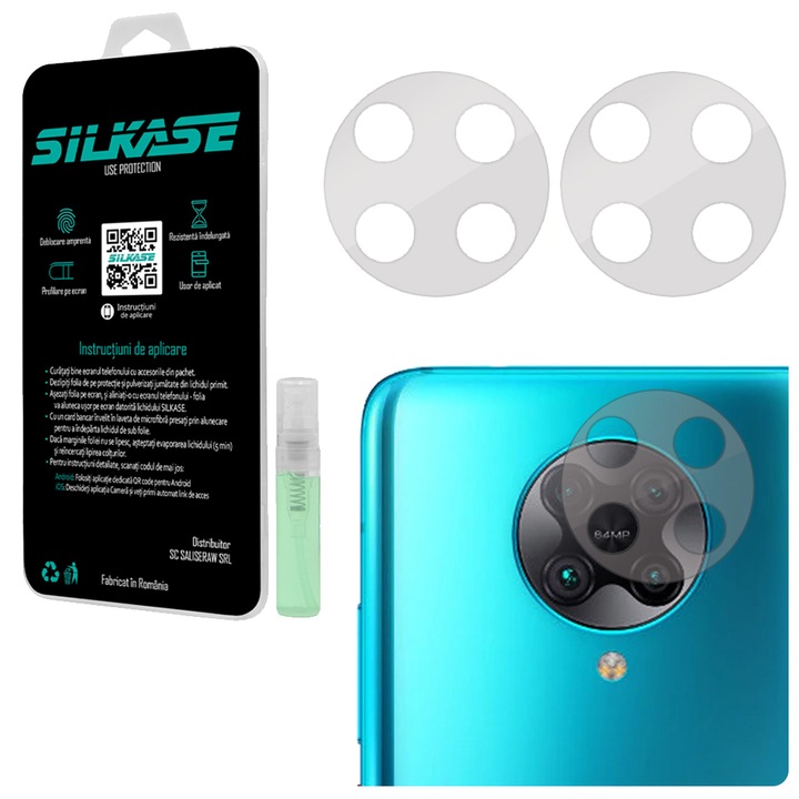 Set 3 folii SILKASE pentru Xiaomi Poco F2 Pro, protectie camera foto, silicon regenerabil