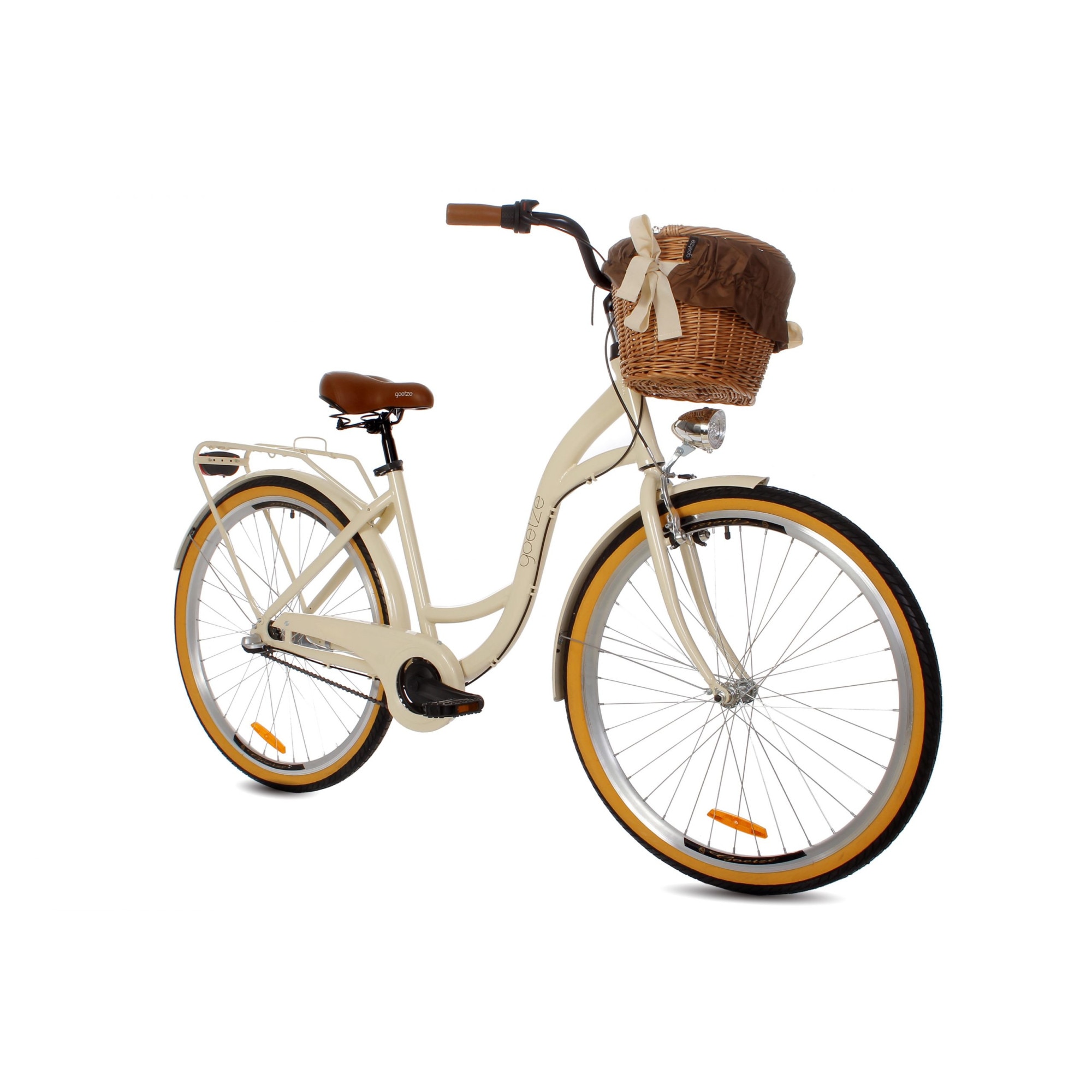 Beak calm down Every year Bicicleta Dama Aluminiu cu Cos Goetze® Style, 3 viteze, 160-185 cm  inaltime, Roti din aluminiu marimea 28", Lumini cu leduri, Bej - eMAG.ro