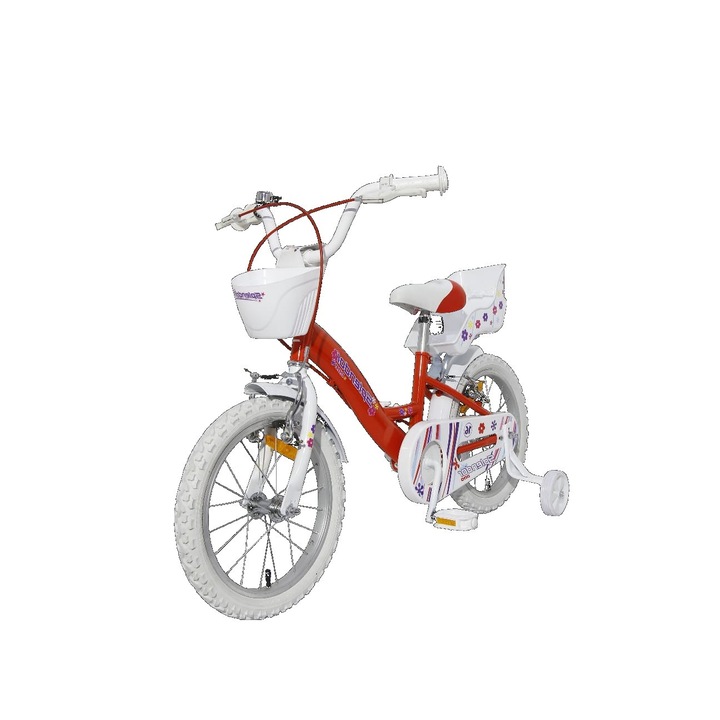 Bicicleta pentru copii NOVOKIDS™ Splend'Or PRO Line Edition, Cu cosulet, Roti 16" inch, Maxim 35 kg, Cadru din otel, Roti ajutatoare detasabile, Ghidon reglabil pe inaltime, Rosu