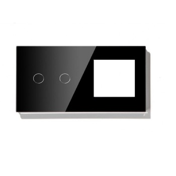Panou intrerupator dublu cu touch si 1 priza din sticla negru Panou intrerupator dublu cu touch si 1 priza din sticla negru