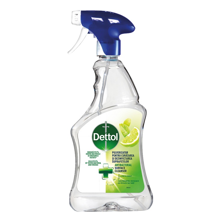 Препарат Dettol, Antibacterial Surface Cleanser, За почистване и дезинфекция на повърхности, Lime & Mint, 500 ml