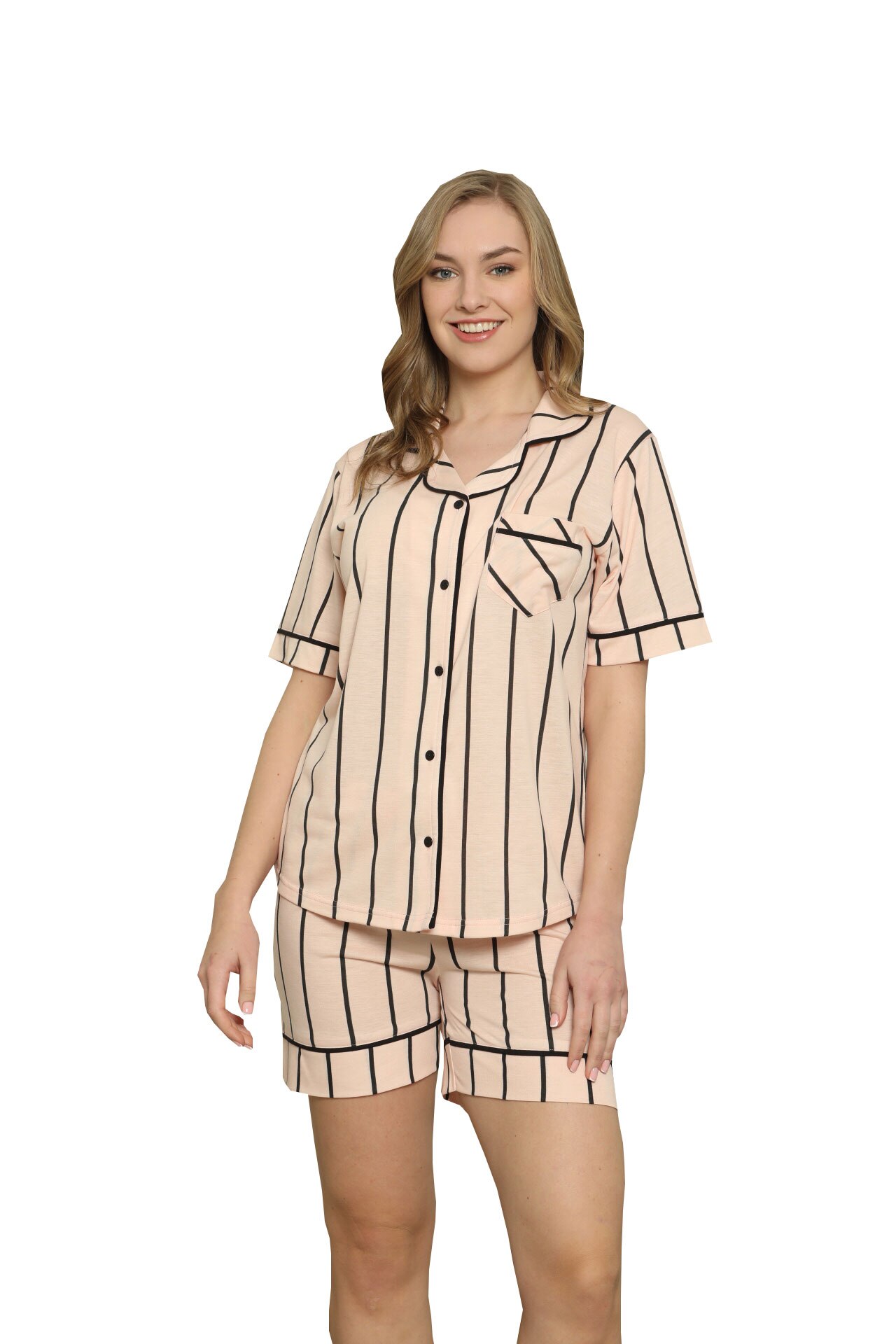 Pijamale dama Serena,imprimeu dungi,, Roz