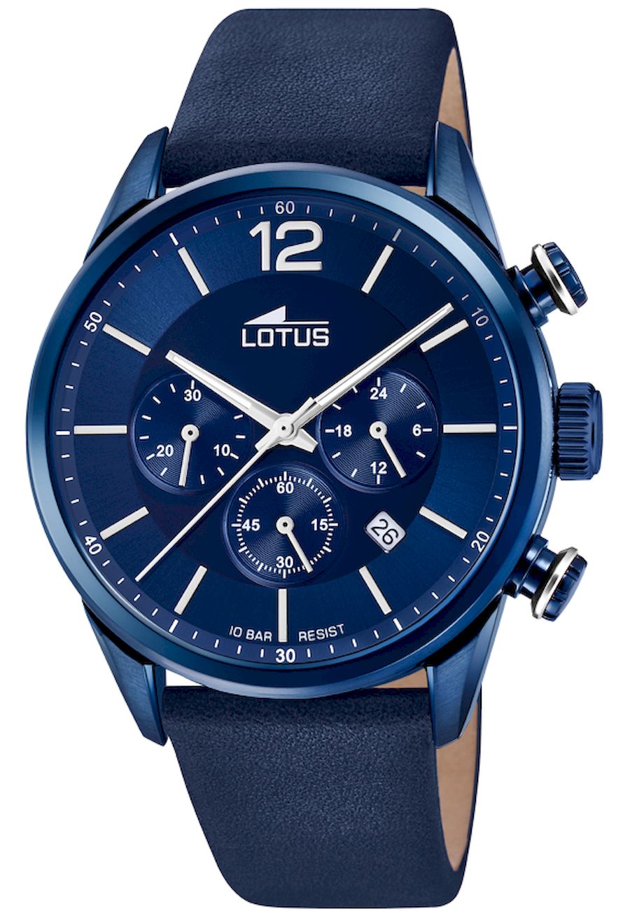 Ceas analogic, Lotus, 18681/1, Cronograf, Albastru/Argintiu