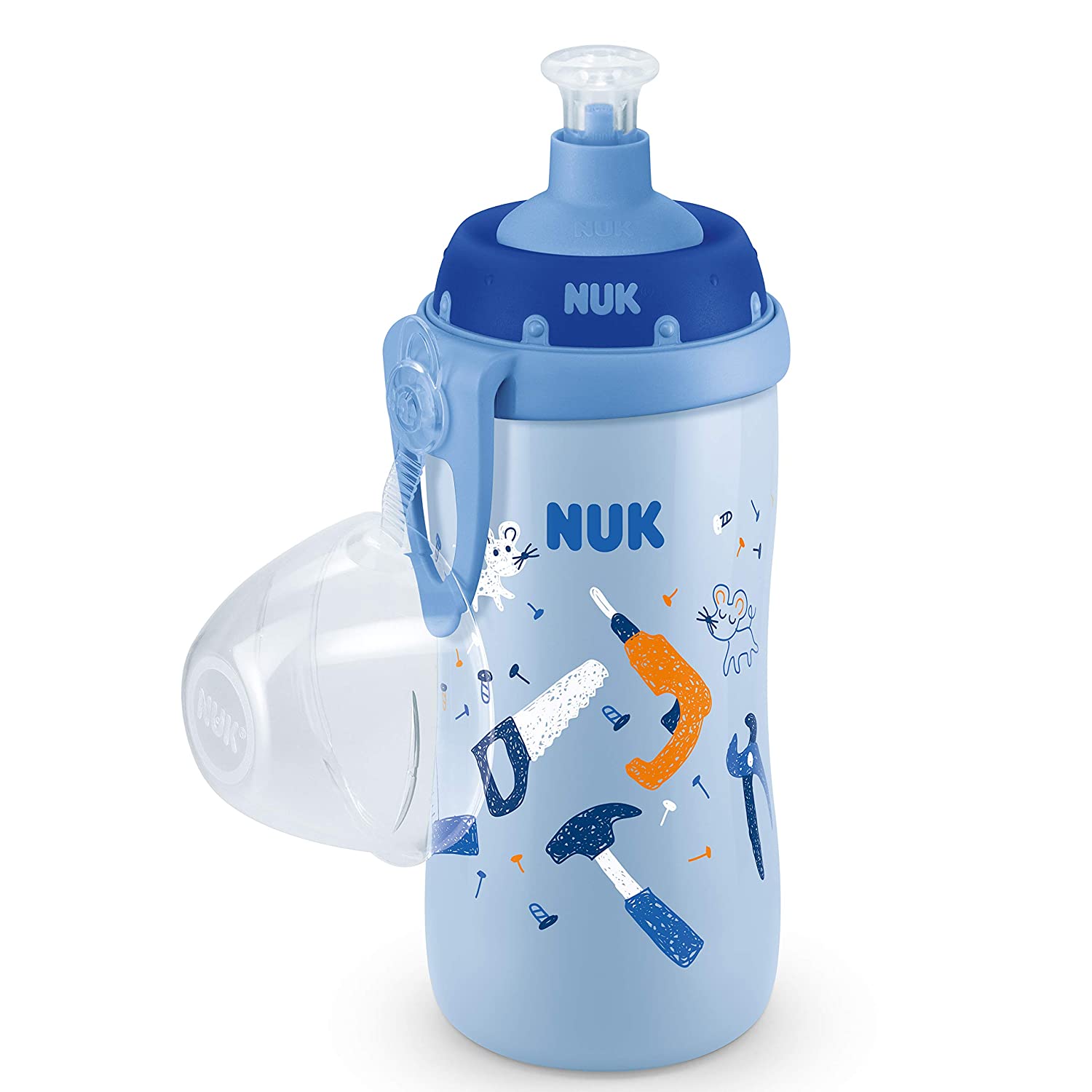 Cana NUK Junior cu sistem push-pull, 36 luni+, 300 ml, Albastru Unelte