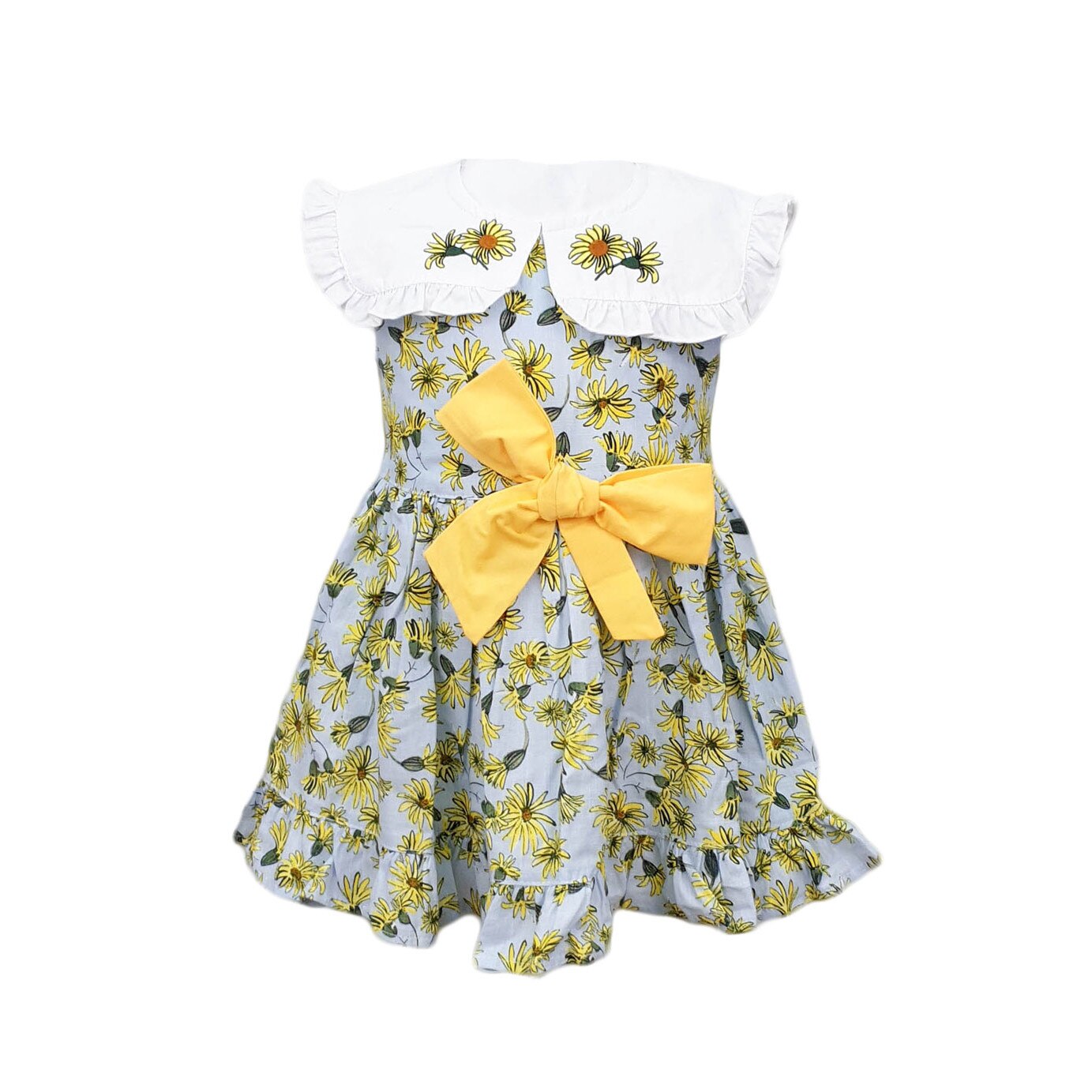 Rochie botez cu flori multicolore, marime 80-86 cm, varsta 12-18 luni