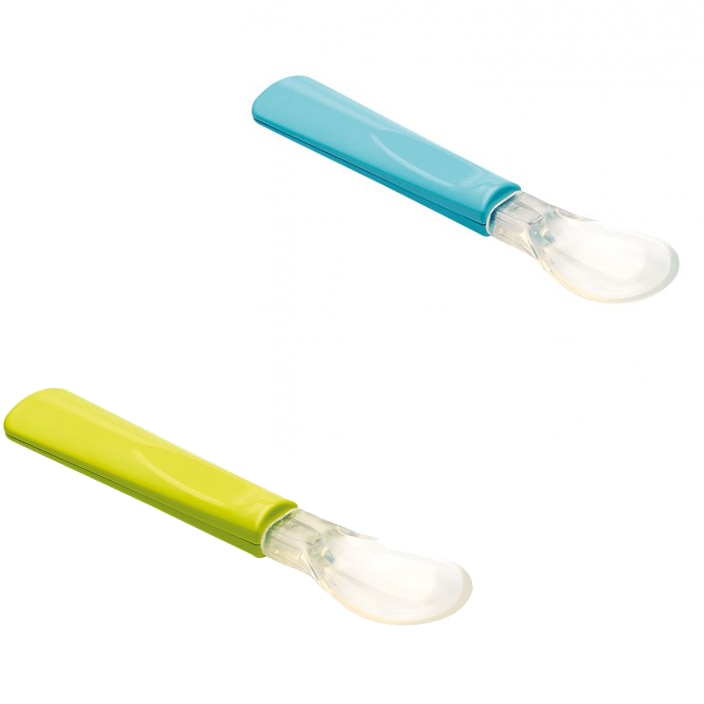 Set 2 lingurite Thermobaby, varf silicon, Verde/Turcoaz