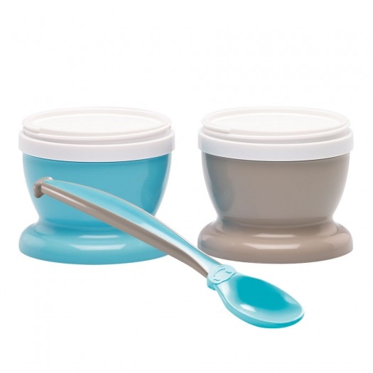 Set 2 recipiente Thermobaby cu capac si lingurita, Turcoaz