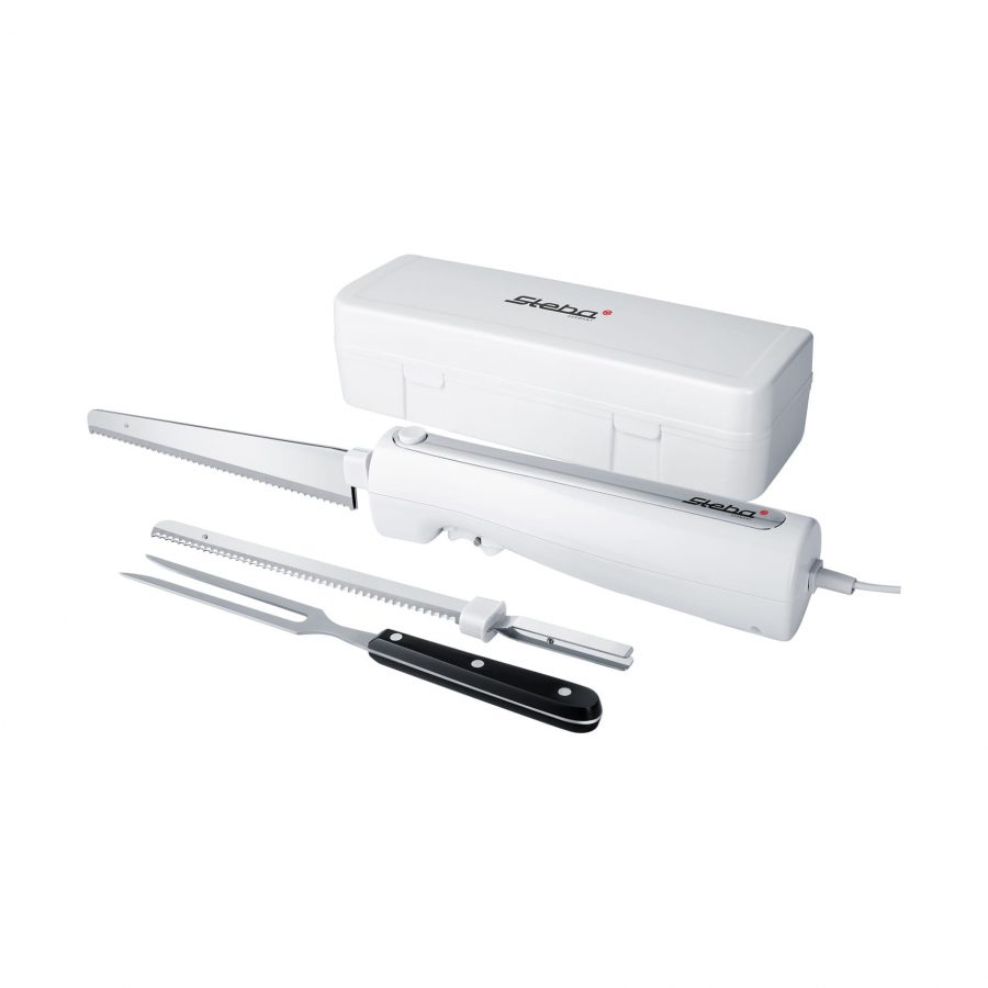 Set cutit electric, Steba, EM3, motor puternic, cutit universal, cutit de paine, furculita pentru carne, silentios, usor de folosit, alb