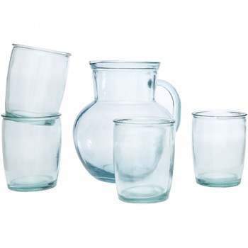 Set carafa compus din 5 piese, 21MAR1379, 2300 ml, 20xØ 17 cm, Authentic by AleXer, Sticla, Alb, breloc inclus Set carafa compus din 5 piese, 21MAR1379, 2300 ml, 20xØ 17 cm, Authentic by AleXer, Sticla, Alb, breloc inclus