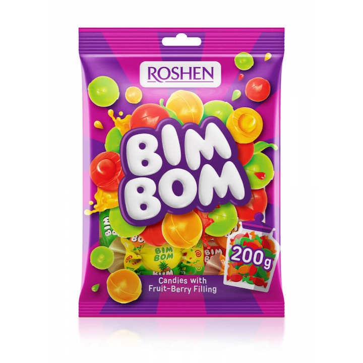Bomboane cu Umplutura de Fructe Roshen Bim-Bom, 200g, Diverse Arome