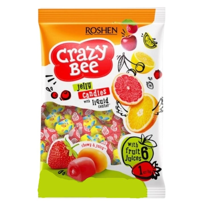 Mix Bomboane Gumate cu Umplutura de Fructe Roshen Crazy Bee Fruity, 1Kg