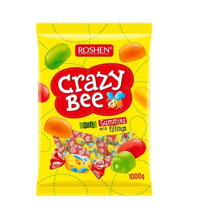 Gyümölcstöltelékes gumicukorkák keveréke, Roshen Crazy Bee Fruity, 1 kg