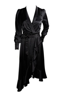 Rochie dama petrecuta, asimetrica cu volan, Negru Rochie dama petrecuta, asimetrica cu volan, Negru