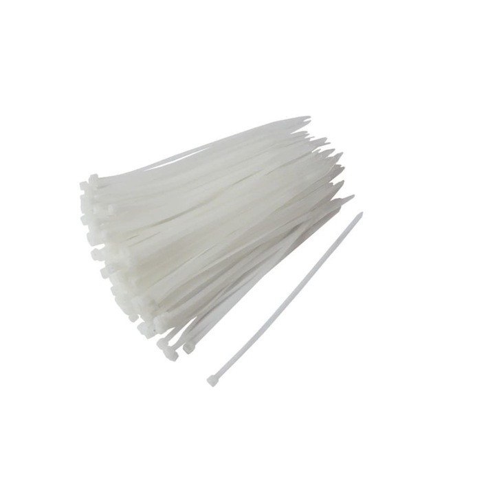 Set de 100 buc coliere de plastic / soricei, 2.5 x 200 mm, Alb