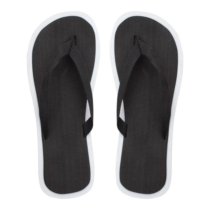 Slapi de plaja, unisex, 42-44, Everestus, 20FEB8078, EVA, Poliester, Negru, Alb, saculet inclus