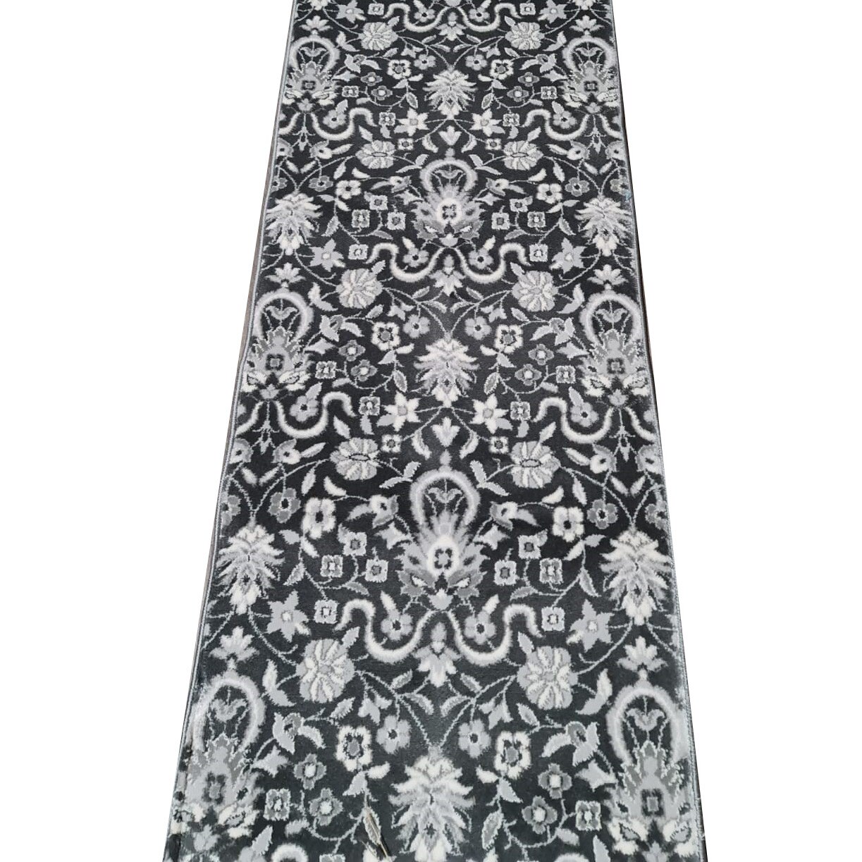 Covor traversa gri floral 80x550 cm, grosime 12 mm, greutate 2,6 kg/mp