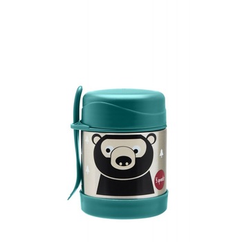 Cutie alimentara 3 Sprouts, inox, cu lingura-furculita, model Urs 335 ml Cutie alimentara 3 Sprouts, inox, cu lingura-furculita, model Urs 335 ml