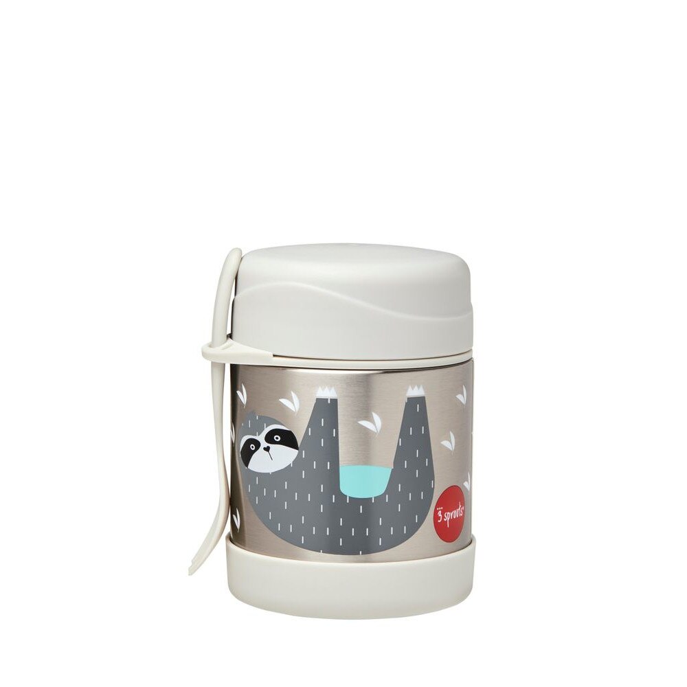 Cutie alimentara 3 Sprouts, inox, cu lingura-furculita, model Lenes Gri 335 ml