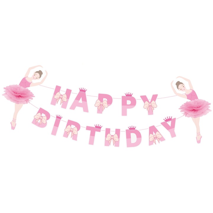 Гирлянд Happy Birthaday, 4,5 м с розови балерини
