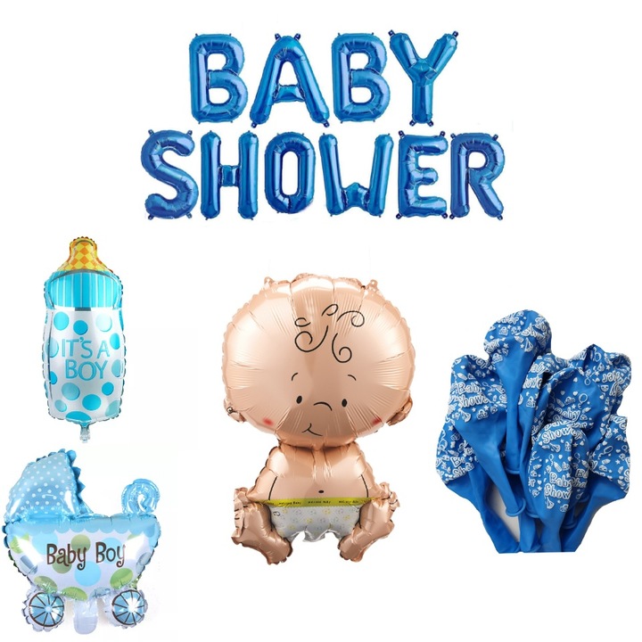 Set decor 23 baloane Baby Boy, bleu, It's Party Time, 90 cm