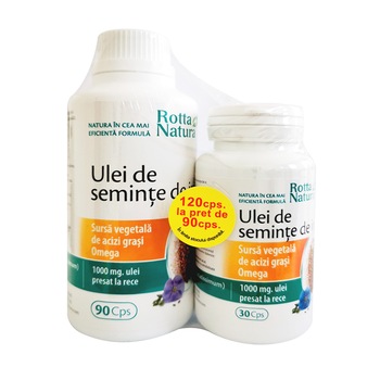 Pachet Ulei seminte de in, Rotta Natura, 120 capsule la pret de 90 capsule, suplimente alimentare Pachet Ulei seminte de in, Rotta Natura, 120 capsule la pret de 90 capsule, suplimente alimentare