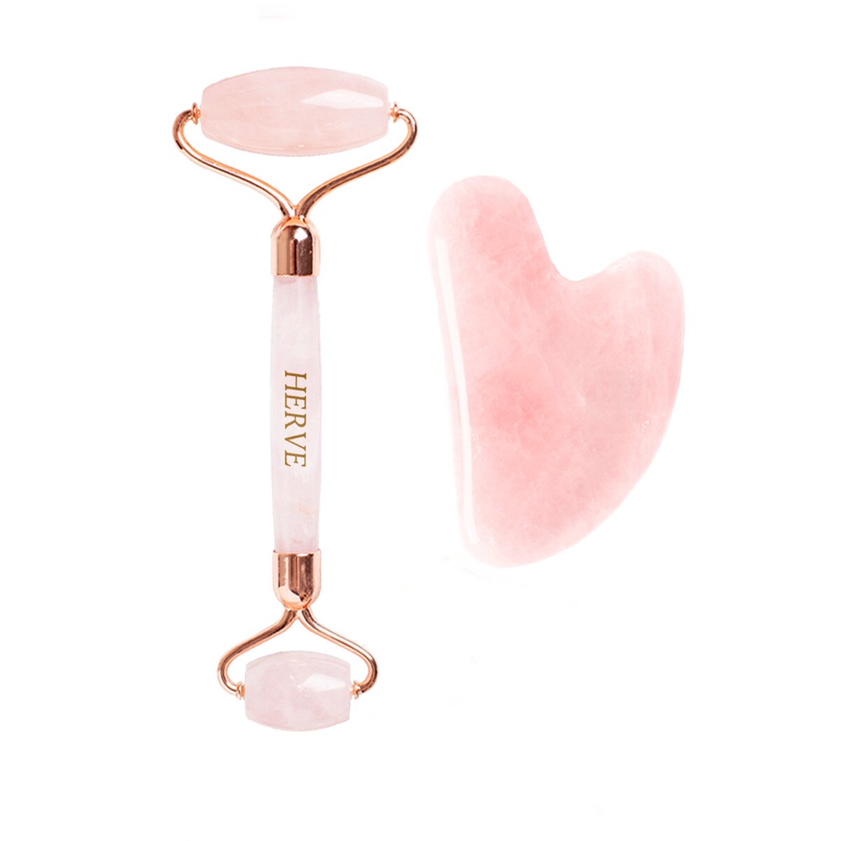 Rola Jad cu Gua Sha, Herve, pentru masaj si tonifiere, Quartz Natural Roz