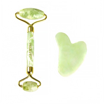 Rola Jad cu Gua Sha, Herve, pentru masaj si tonifiere, Quartz Natural Verde Rola Jad cu Gua Sha, Herve, pentru masaj si tonifiere, Quartz Natural Verde