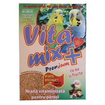 Hrana vitaminizata pentru perusi, Vitamix premium cu ou si fructe, cutie 400 gr Hrana vitaminizata pentru perusi, Vitamix premium cu ou si fructe, cutie 400 gr